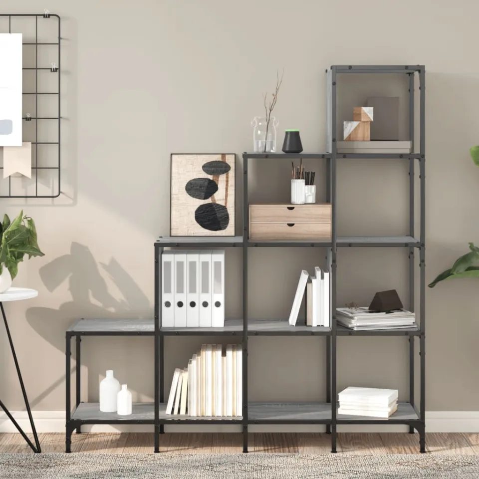 vidaXL Boekenkast 122x30x132 cm bewerkt hout en metaal grijs sonoma, foto 3