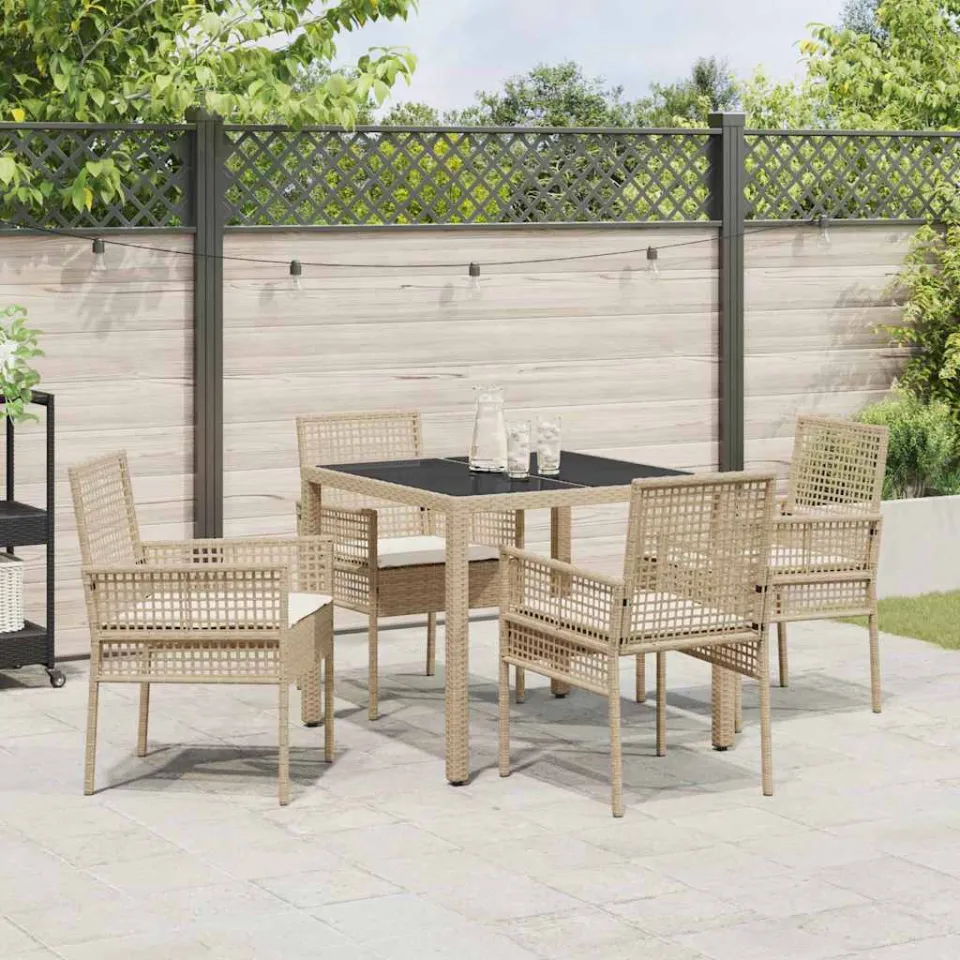 vidaXL Tuin eettafelset 5 st Beige poly rattan, foto 3