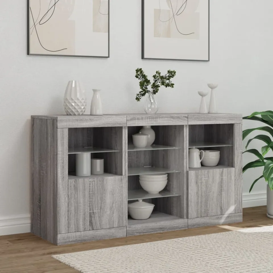 vidaXL Dressoir met LED-verlichting 123x37x67 cm grijs sonoma eiken, foto 2