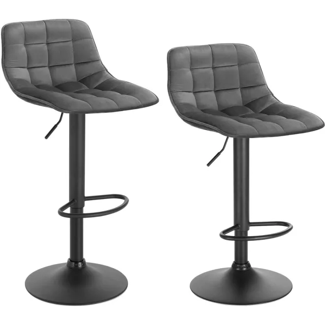 Klarven Barkrukken Fluweel Donkergrijs - Barkrukken Set Van 2 - Barkrukken Met Rugleuning - Barkrukken Draaibaar - Bar Stool - Stevig Frame, Hoogte Verstelbaar - Draaibaar 360 Graden - B55xd45xh45cm