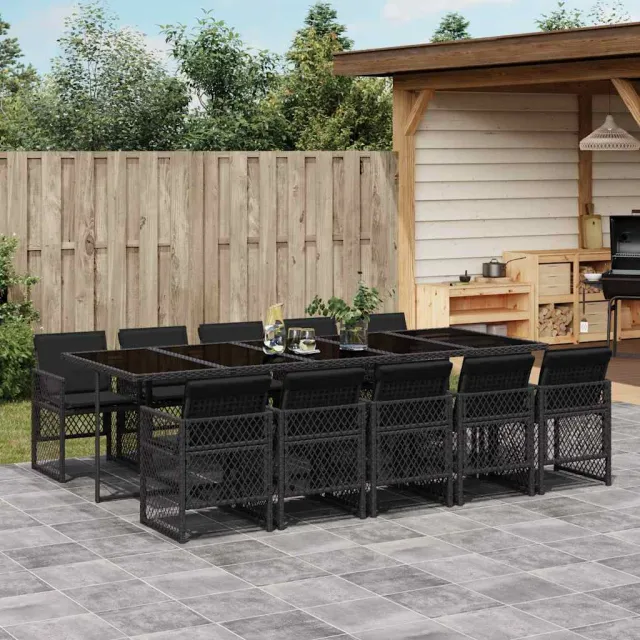 vidaXL 11-delige Tuinset met kussens poly rattan zwart, foto 2