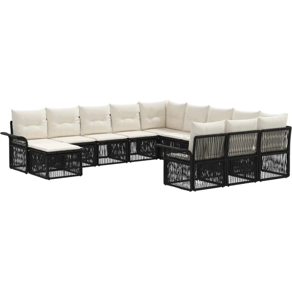 vidaXL Tuinbankenset 12 st 12-zits Zwart en Cream Wit poly rattan, foto 3