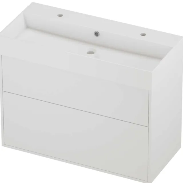 Proline Zara Badmeubelset Porselein Loft 2 Kraangaten Voor Grepen 100x46x78 cm Glans Wit Mat White Mat Wit