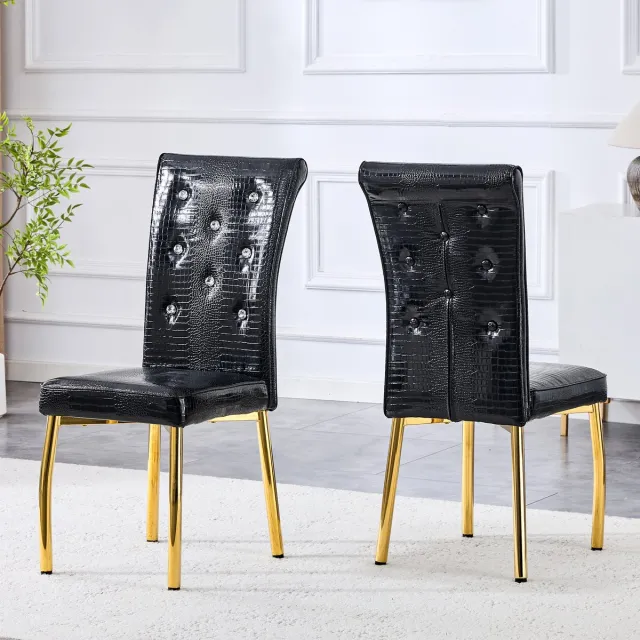 COVREO Eetkamerstoel set van 2 101 x 42 cm - kunstleer, alligatorprint, zwart/goud
