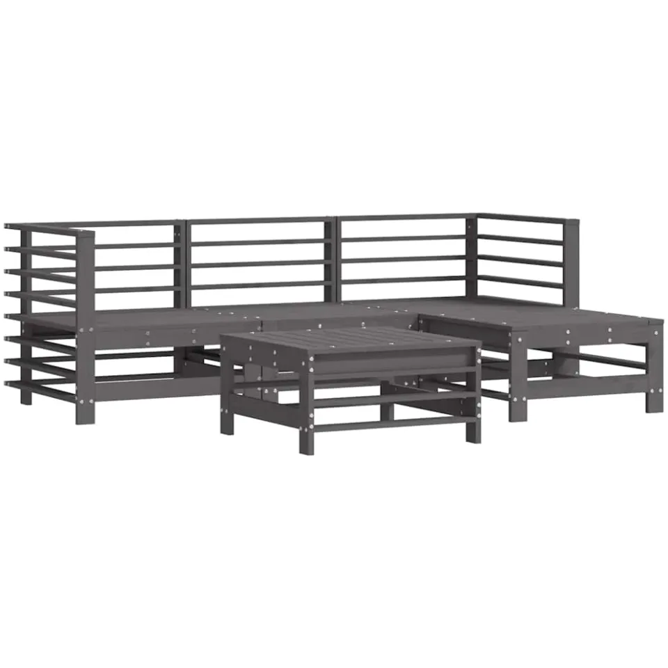 vidaXL 5-delige Loungeset met kussens massief hout grijs