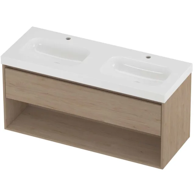 Proline Haga Badmeubelset Polystone Mezza Met Schap 120x46x58 cm Glans Wit Ideal Oak Eiken