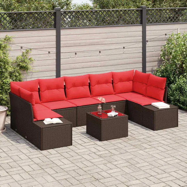 vidaXL Tuin Sofa Set 8 st Beige en Rood poly rattan Bruin
