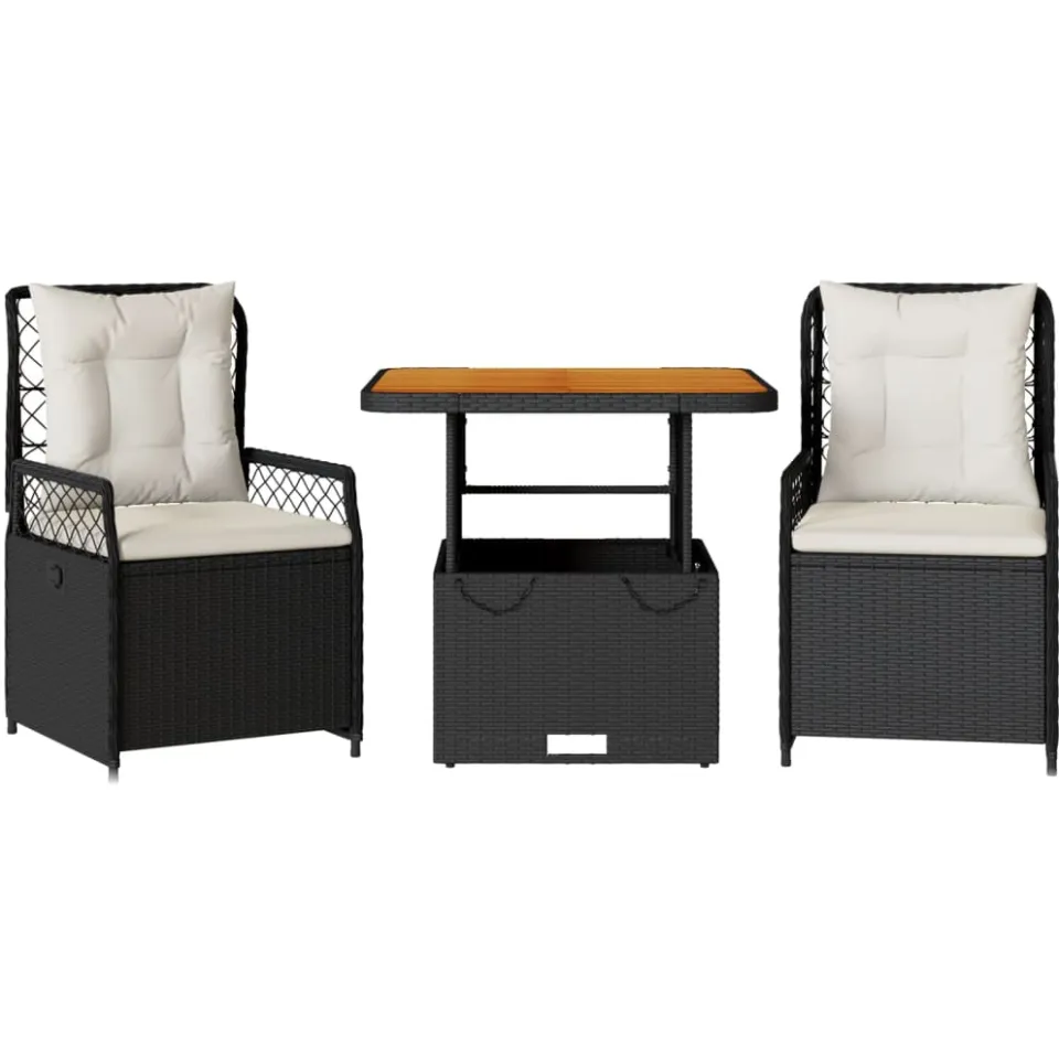 vidaXL 3-delige Tuinset met kussens poly rattan zwart, foto 3