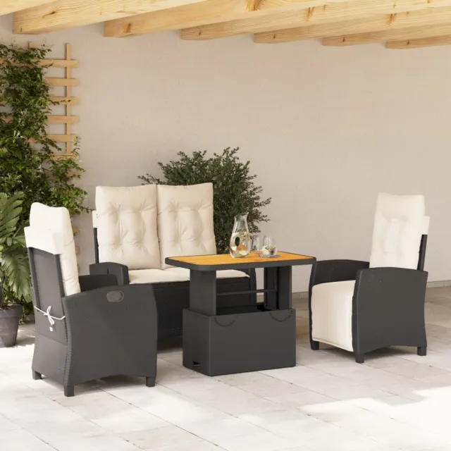 vidaXL 4-delige Tuinset met kussens poly rattan zwart, foto 2