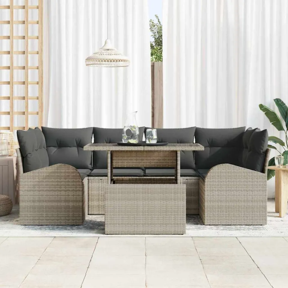 vidaXL Tuin Sofa Set 7 st Lichtgrijs poly rattan, foto 3