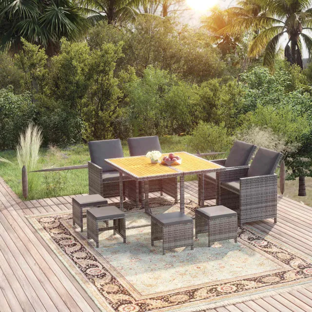 vidaXL 9-delige Tuinset met kussens poly rattan grijs, foto 2