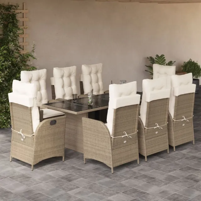 vidaXL 9-delige Tuinset met kussens poly rattan beige, foto 2