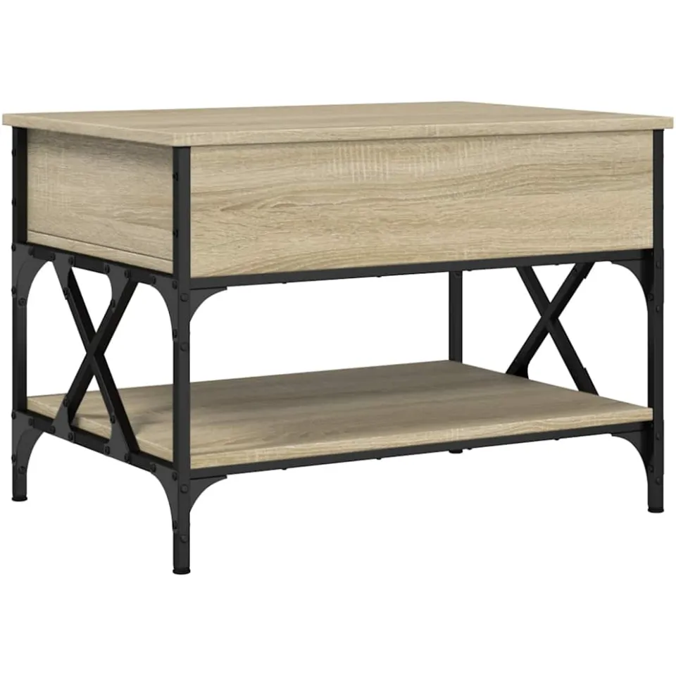 vidaXL Salontafel 70x50x50 cm bewerkt hout en metaal sonoma eikenkleur Bruin