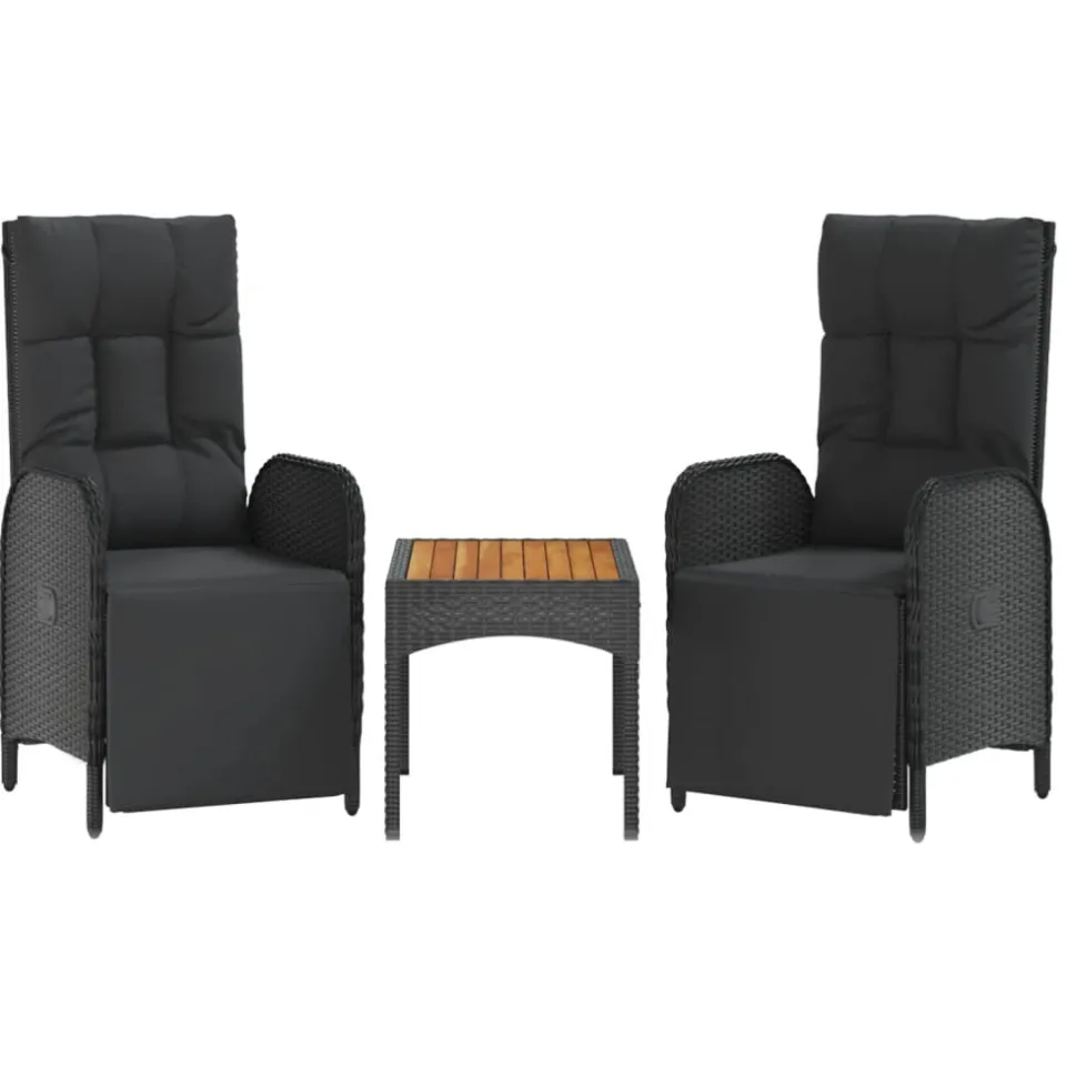 vidaXL 4-delige Tuinset met kussens poly rattan zwart, foto 3