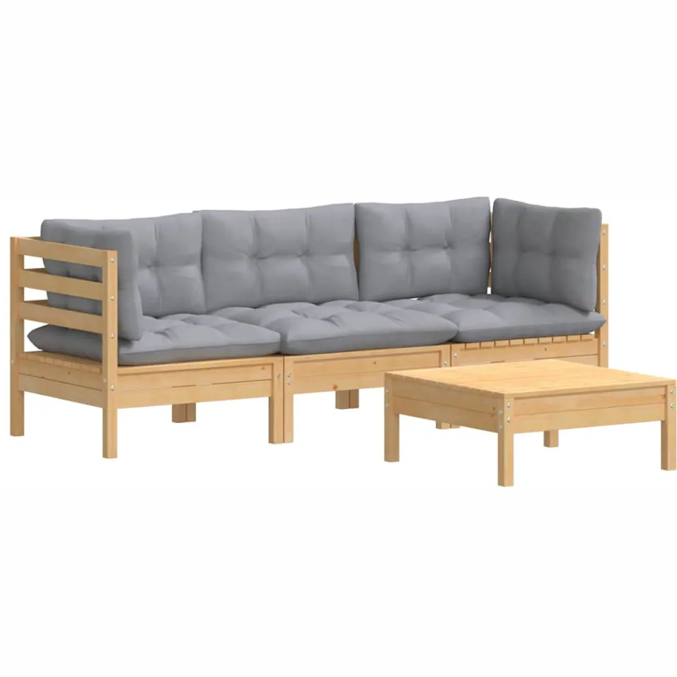 vidaXL 4-delige Loungeset met grijze kussens grenenhout Grijs