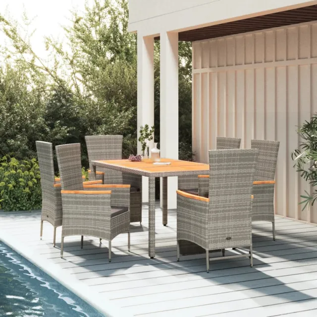 vidaXL 7-delige Tuinset met kussens poly rattan grijs, foto 2