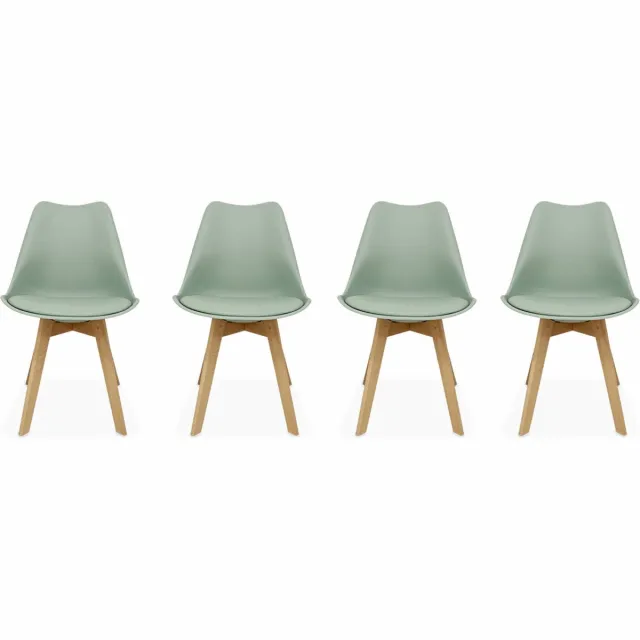 sweeek Set van 4 kuipstoelen met houten poten scandinavisch design - nils celadongroen