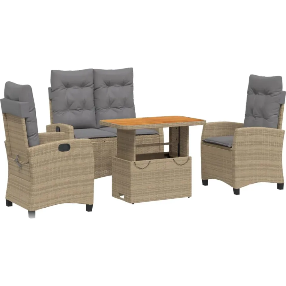 vidaXL 4-delige Tuinset met kussens poly rattan beige, foto 3