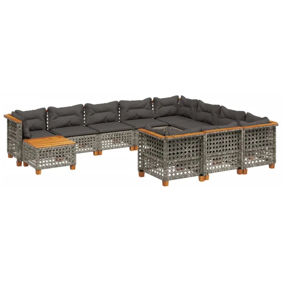 vidaXL 11-delige Loungeset met kussens poly rattan grijs, foto 3