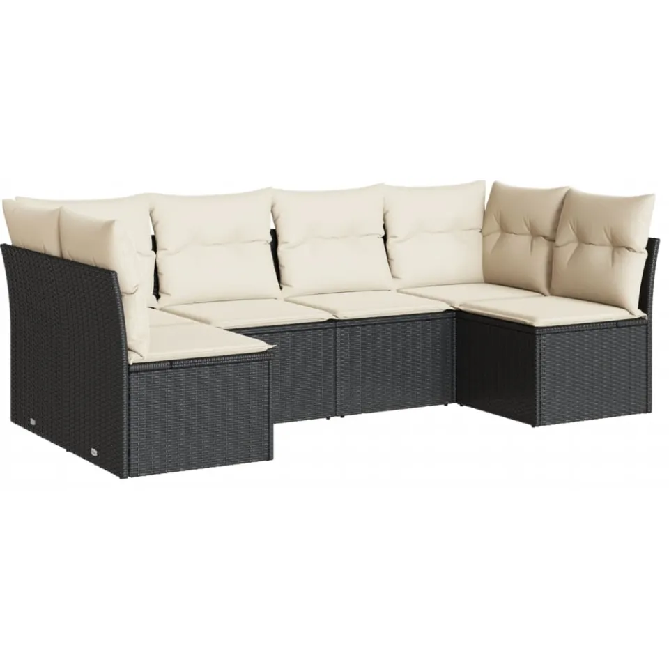 vidaXL 6-delige Loungeset met kussens poly rattan zwart