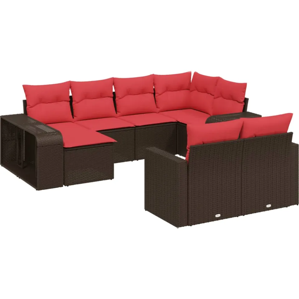 vidaXL 10-delige tuinbankset met kussens, bruin polyrotan, foto 3