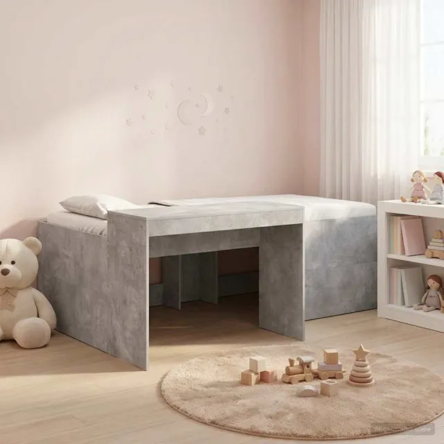 vidaXL Hoge Bed Frame met Bureau voor Kinderen Betongrijs grijs
