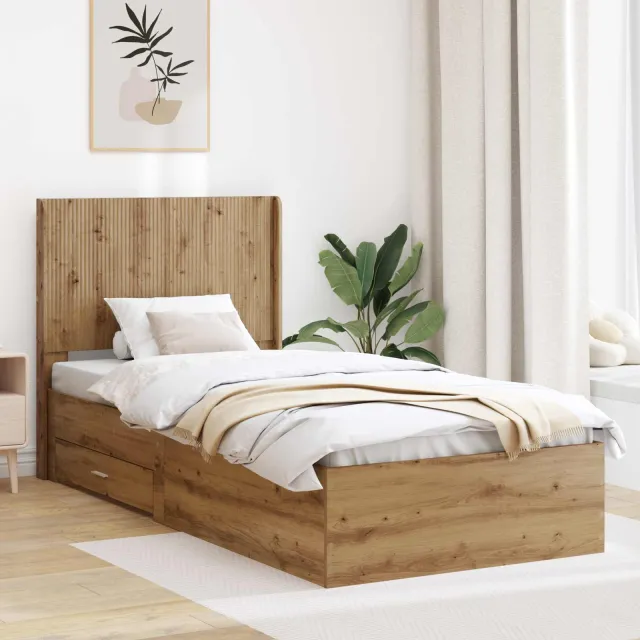 vidaXL Bedframe met opbergruimte en hoofdbord Artisanaal eiken Bruin