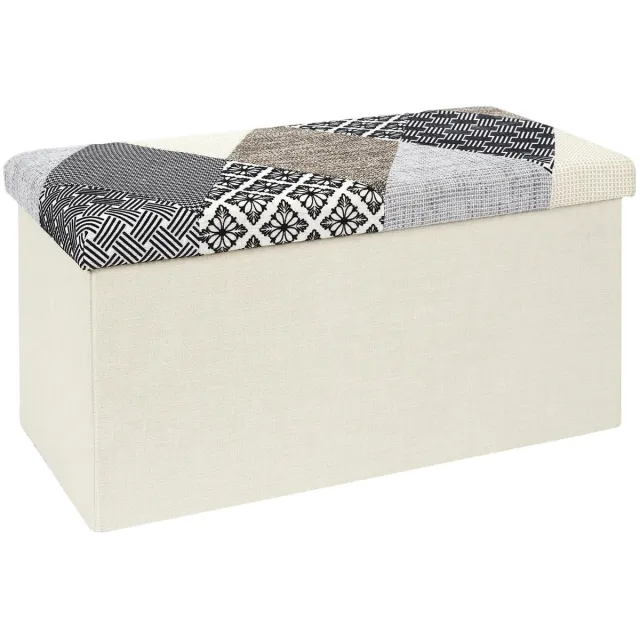 Home Deco Factory Poef/hocker Lapjes Blac - opvouwbaar - stof - opbergbox - multicolor - polyester/mdf - 76 x 38 cm Beige