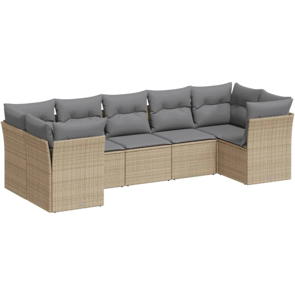 vidaXL 7-delige Loungeset met kussens poly rattan beige, foto 3