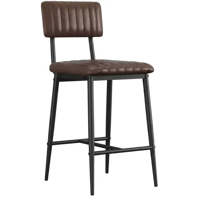 Luxevo Barstoelen Set van 2 – 65 cm Zithoogte - PU Leer – Barkrukken met Rugleuning & Voetensteun – Industrieel & Modern – Bruin