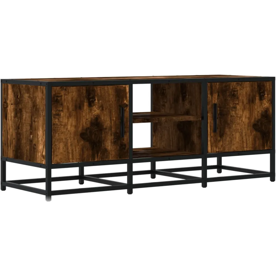 vidaXL Tv-meubel 100x35x41 cm bewerkt hout metaal gerookt eikenkleurig, foto 3