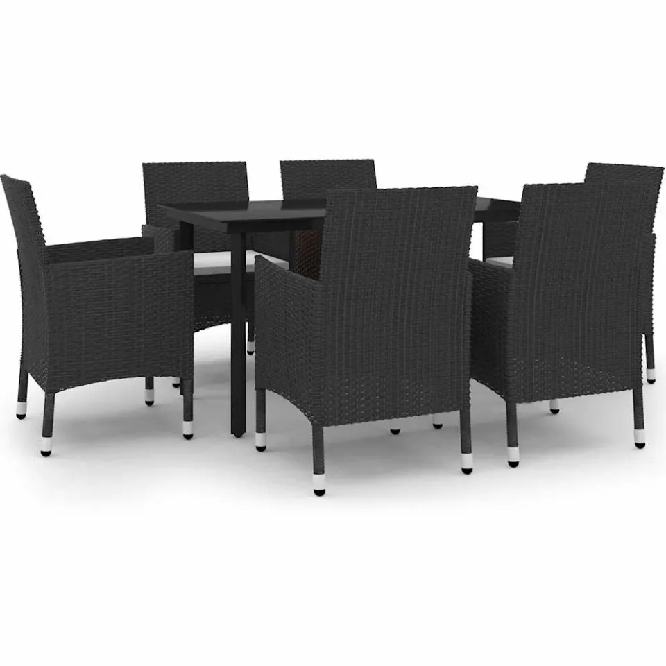 vidaXL 7-delige Tuinset met kussens poly rattan en glas zwart, foto 3