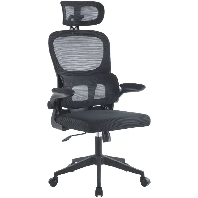 Furnitex FB29-FX Serie - Zwarte draaibare bureaustoel - Kantelmechanisme - Opklapbare armleuningen