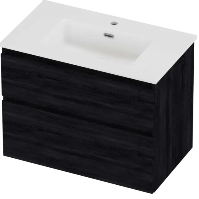 Proline Tribute Badmeubelset Porselein Elegant 1 Kraangat 80x46x62 cm Mat White Black Oak Eiken
