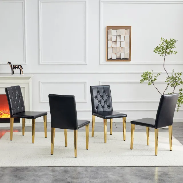 REDOM Eetkamerstoelen Set van 4 - Gestoffeerd met Rugleuning - Modern - Eethoek - Metaal en Kunstleer - Zwart en Goud Zwart+Goud