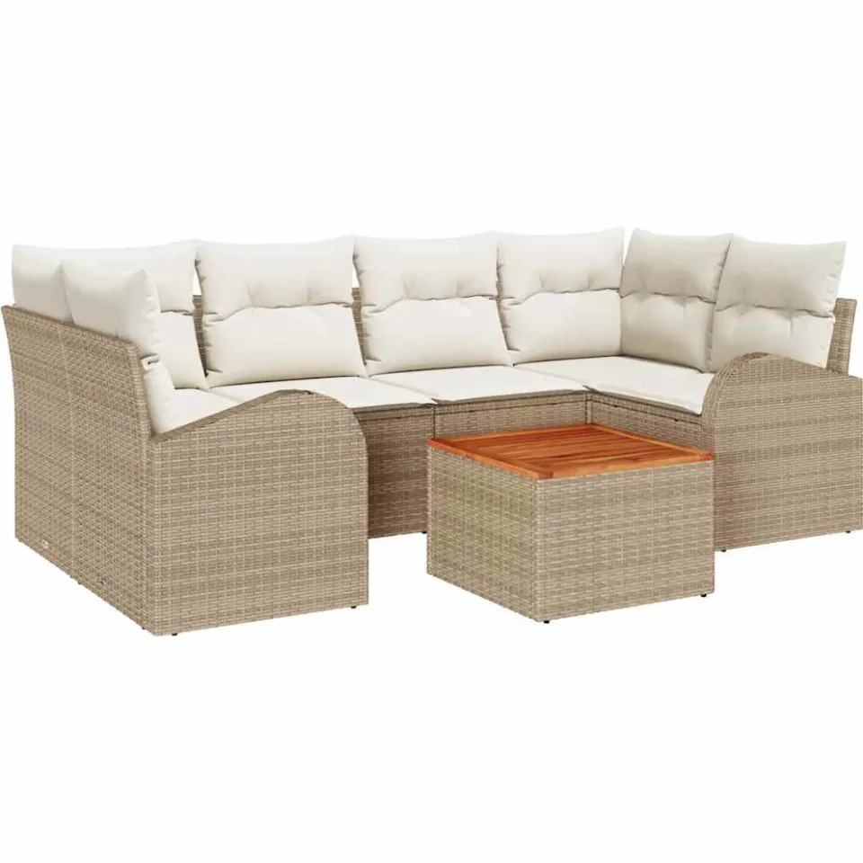 vidaXL Tuinbankenset 7 st Beige en Crème poly rattan