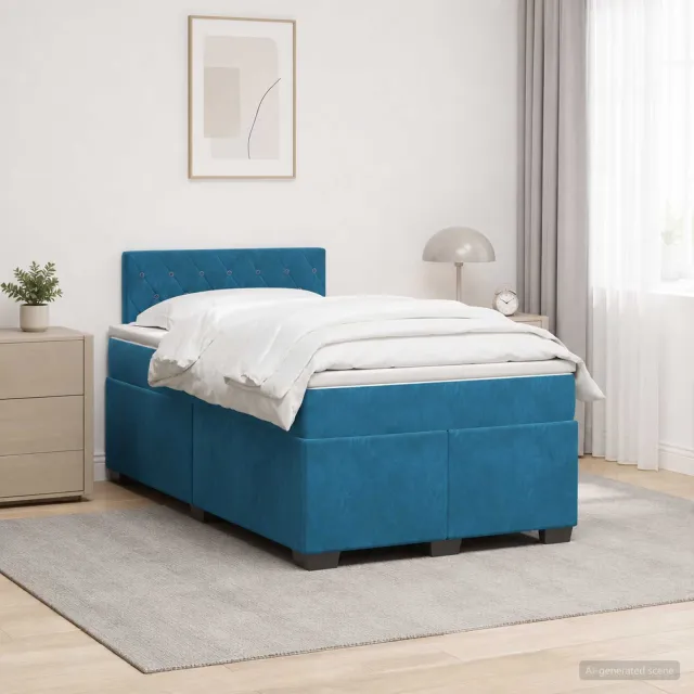 vidaXL Boxspring Bed met Matras en LED Blauw 120 x 200 cm fluweel