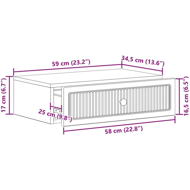vidaXL Wandgemonteerde - Zijtafel - 59 - x - 34,5 - x - 17 - cm - Bewerkt - hout Gerookt eiken