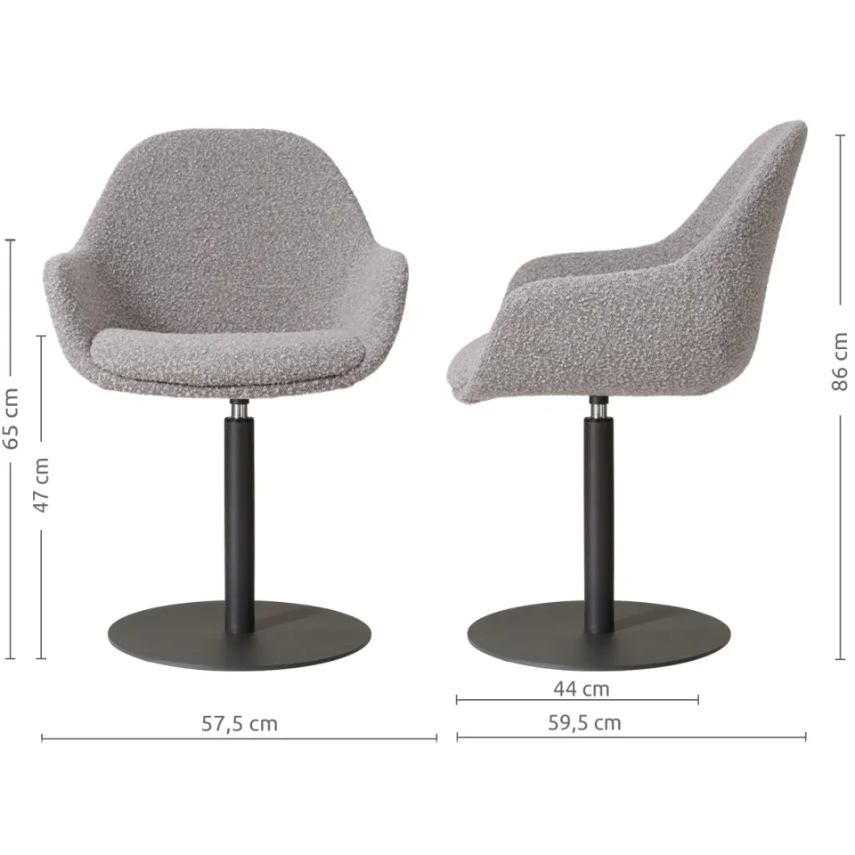 Nolon Niva-Mae draaibare tulp eetkamerstoel bouclé taupe - mat zwart onderstel, foto 3