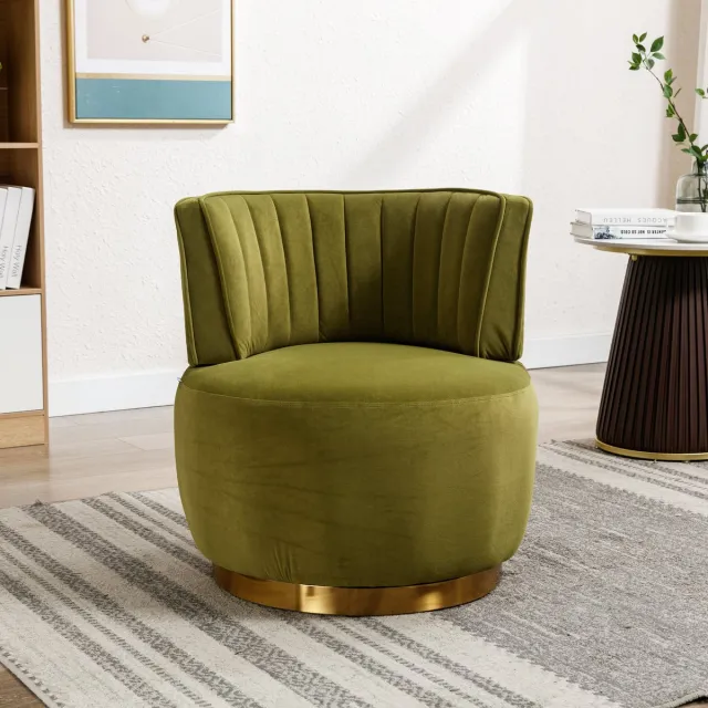 DESMIU Bureaustoel 62,5 x 62 x 69,5 cm - 360 Graden Draaibaar Met Ergonomische Rugleuning - Voor Woonkamer En Werkkamer - Fluweel Olijfgroen
