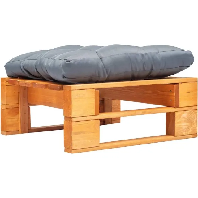 vidaXL Tuinpoef - met - grijs - kussen - pallet - hout - honingbruin Bruin en grijs