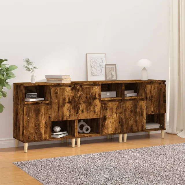 vidaXL Dressoirs 3 st 60x35x70 cm bewerkt hout gerookt eikenkleurig, foto 2