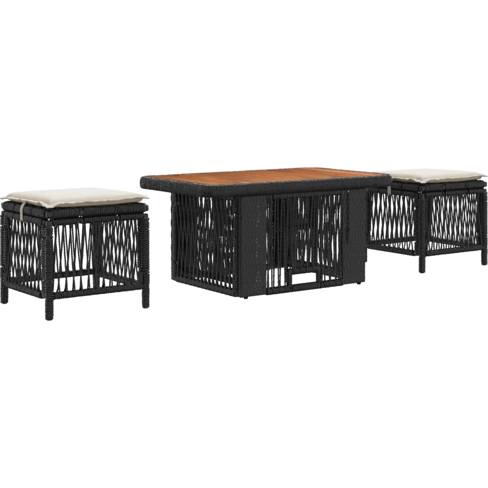 vidaXL Tuin eettafelset 3 st Zwart en Crème poly rattan