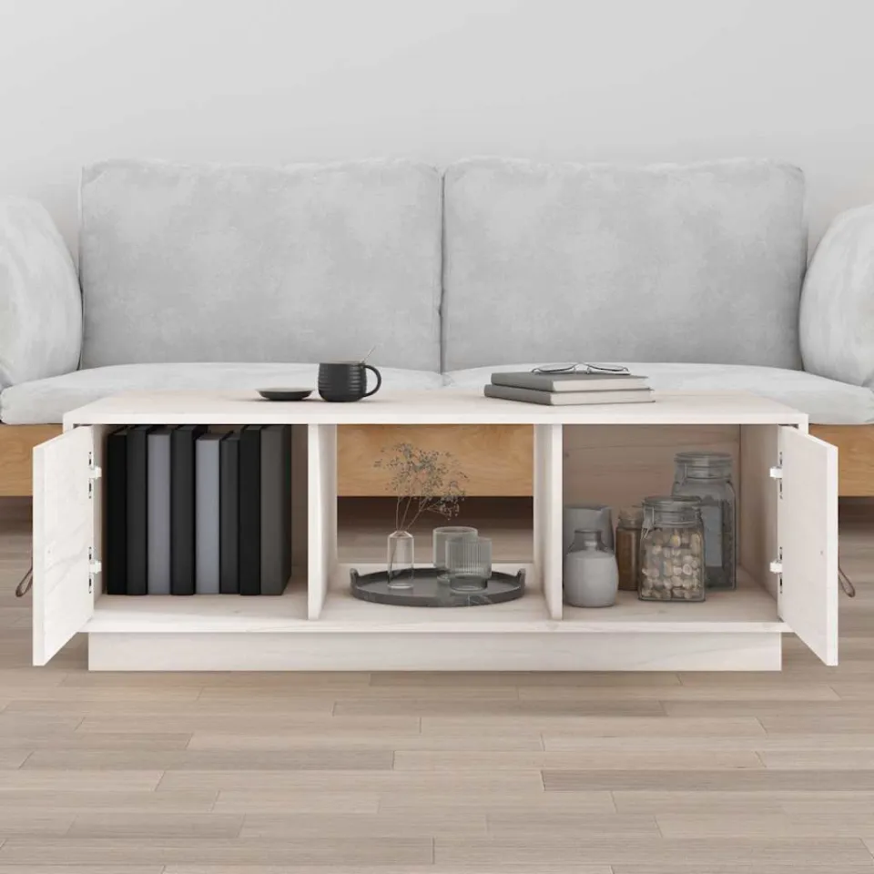 vidaXL Salontafel 100x50x35 cm massief grenenhout wit, foto 3