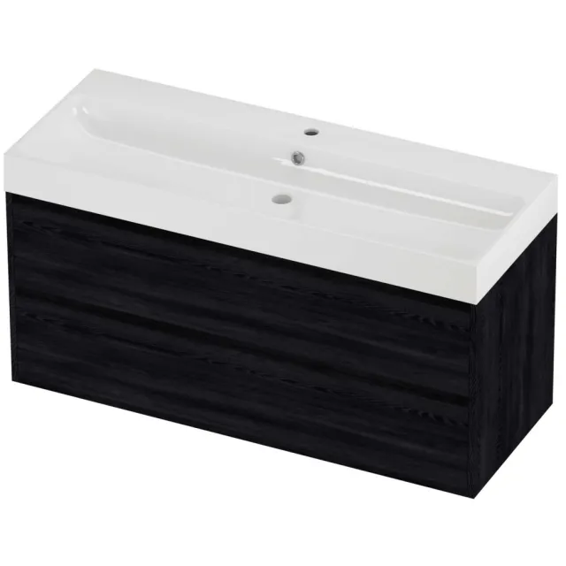 Proline Podium Badmeubelset Polystone Loft 1 Kraangat Greeploos 120x46x62 cm Glans Wit Black Oak Eiken