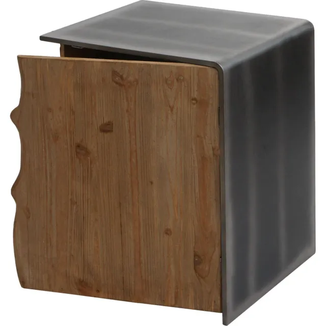 MCW Bijzettafel MCW-L76, ladekast nachtkastje, industrieel massief hout MVG 60x50x40cm, naturel met metaal look bruin