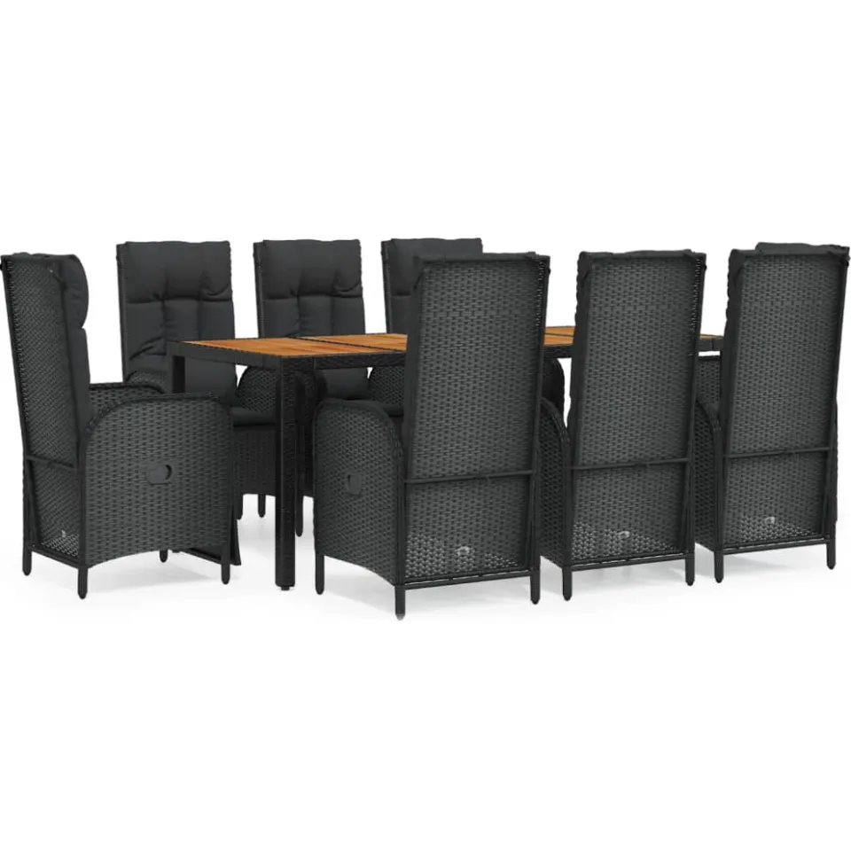 vidaXL 9-delige Tuinset poly rattan zwart