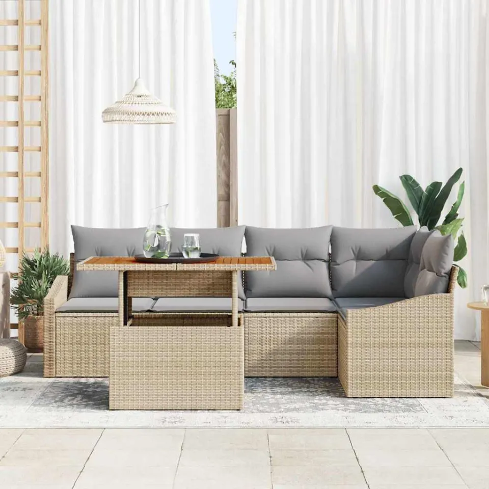 vidaXL Tuin Sofa Set 6 st Beige Poly riet, foto 2
