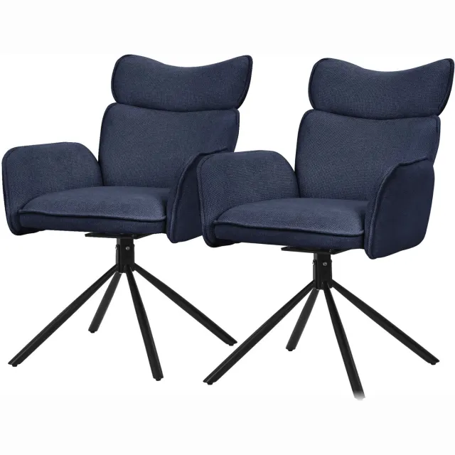 ml-design eetkamerstoelen draaibaar set van 2 donkerblauw stoffen gestoffeerd comfortabele armleuningen rugleuning 360 graden woonkamer keuken loungestoelen metalen poten ergonomische eettafelstoelen stijlvol modern draaibaar thuis en kantoor