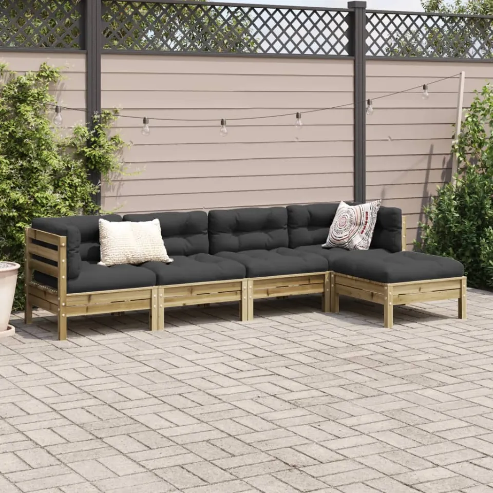 vidaXL 5-delige Loungeset met kussens geïmpregneerd grenenhout bruin, foto 3